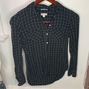 Black Patterned Pull Over - Partial Button Down Shirt